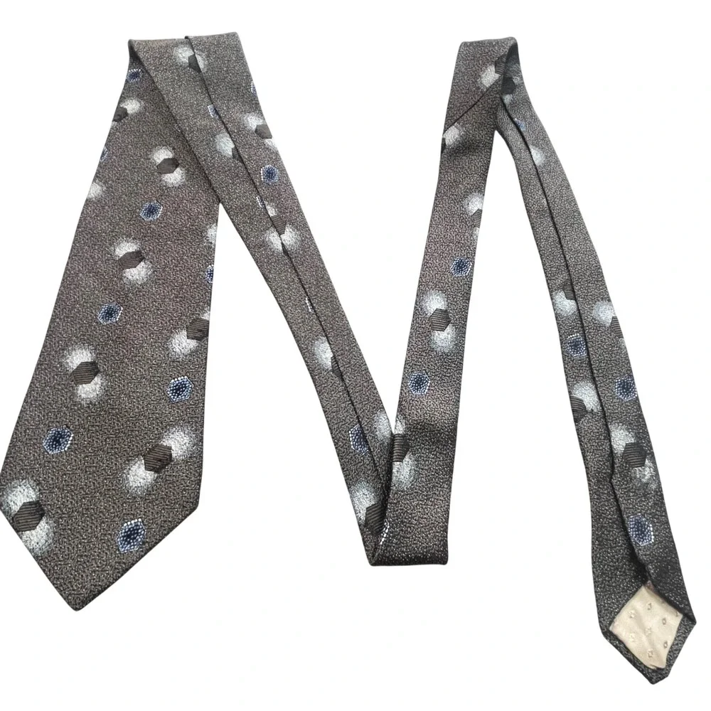 Carlo Palazzi 100% Italian Silk Tie Brown Geometric 3.5